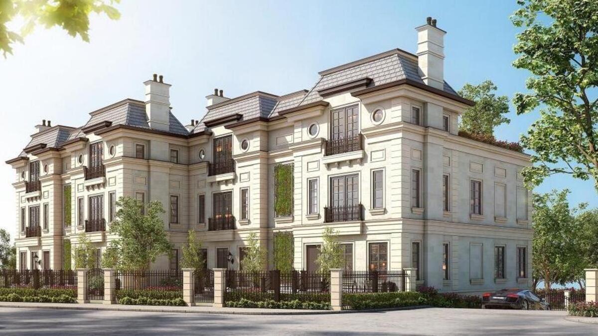 An architect’s rendering of West High Park, a planned development of four $1.5 million townhouses that architect-builder Tom Cheek says he will begin building in April at West High and Jefferson streets beside Rupp Arena.