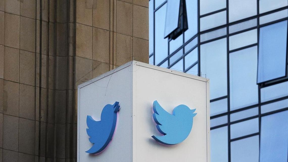 FILE - This Oct. 26, 2016 file photo shows a Twitter sign outside of the company's headquarters in San Francisco. A new study published Thursday, March 8, 2018, in the journal Science shows that false information on the social media network travels six times faster than the truth and reaches far more people. (AP Photo/Jeff Chiu, File)