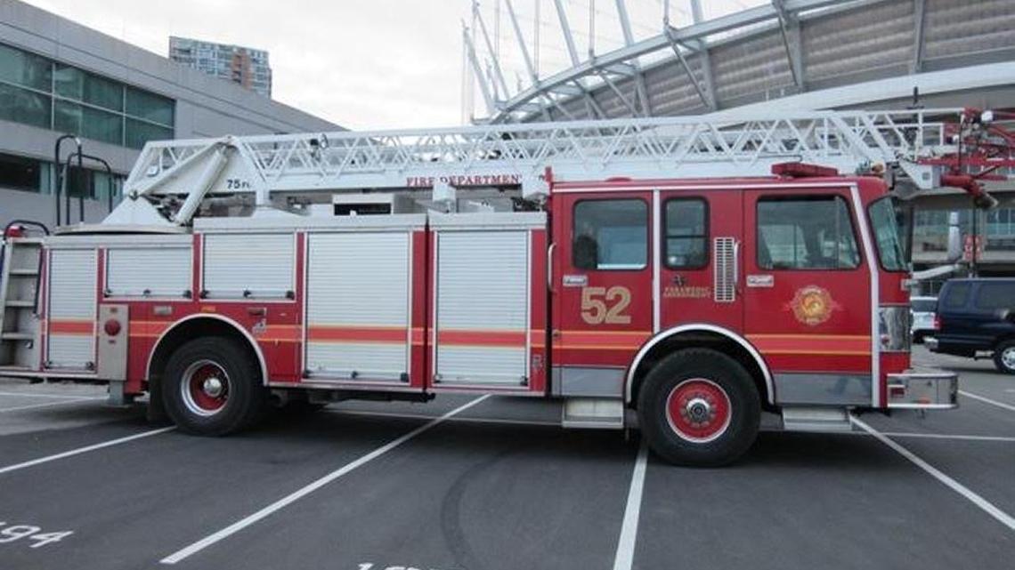 Former Lexington Ladder 5 on the set of “The Flash” TV series. The truck has a Central City door decal for the superhero’s hometown.