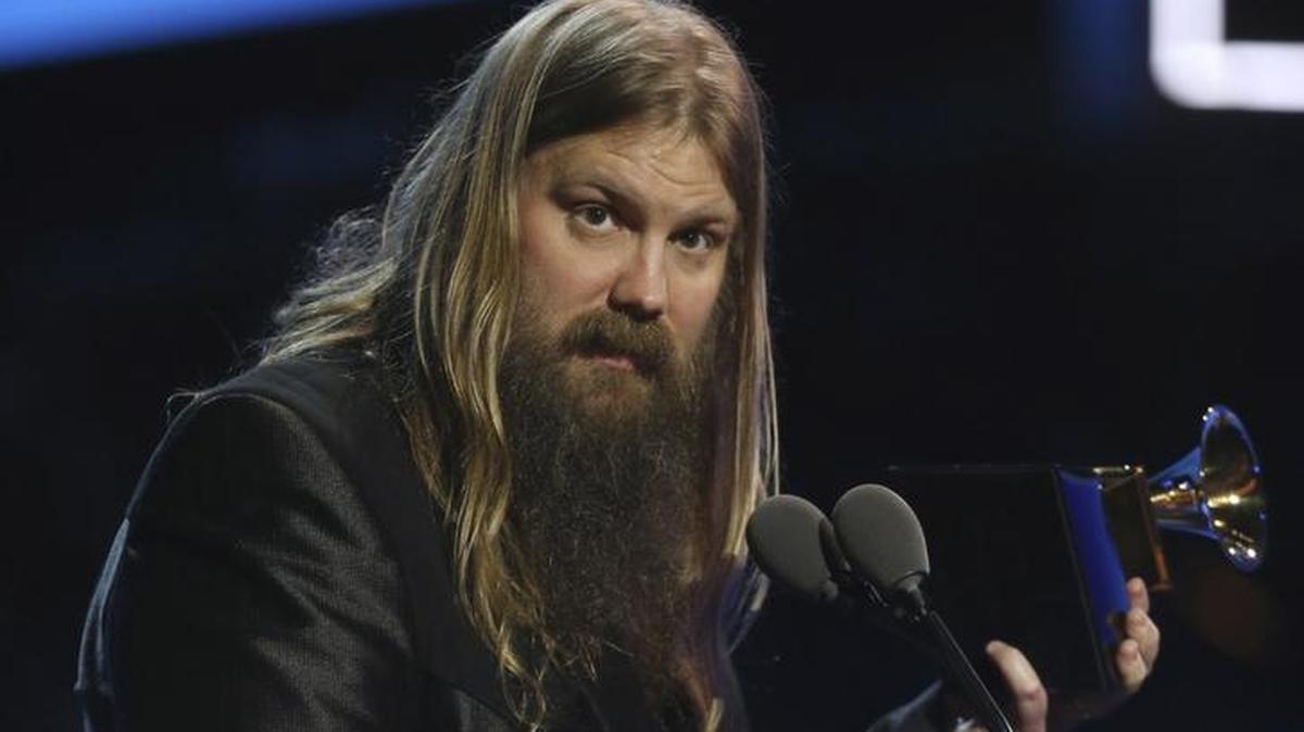 Chris Stapleton accepts the best country solo performance award for "Either Way" at the 60th annual Grammy Awards at Madison Square Garden on Sunday in New York.