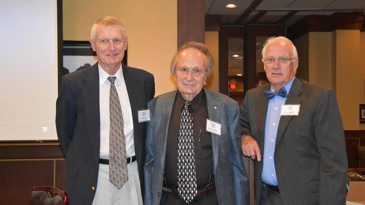 Rex Payne, left, Dave Trosper and Gene Oakley were recognized during the Committee of 101’s 50th anniversary celebration recently. The three 50-year “Blue Coat” Wildcat Basketball Booster members will begin their 50th year with the upcoming 2016-17 season.
