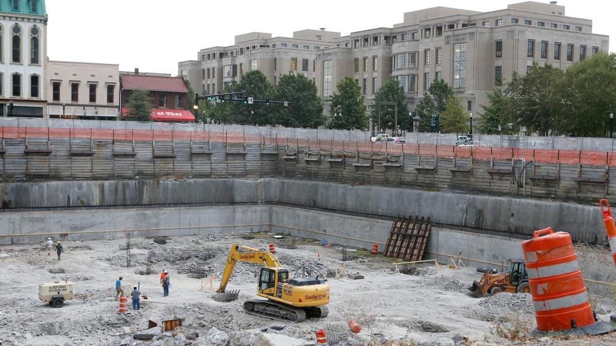 Construction work continued Thursday at the CentrePointe project in downtown Lexington.