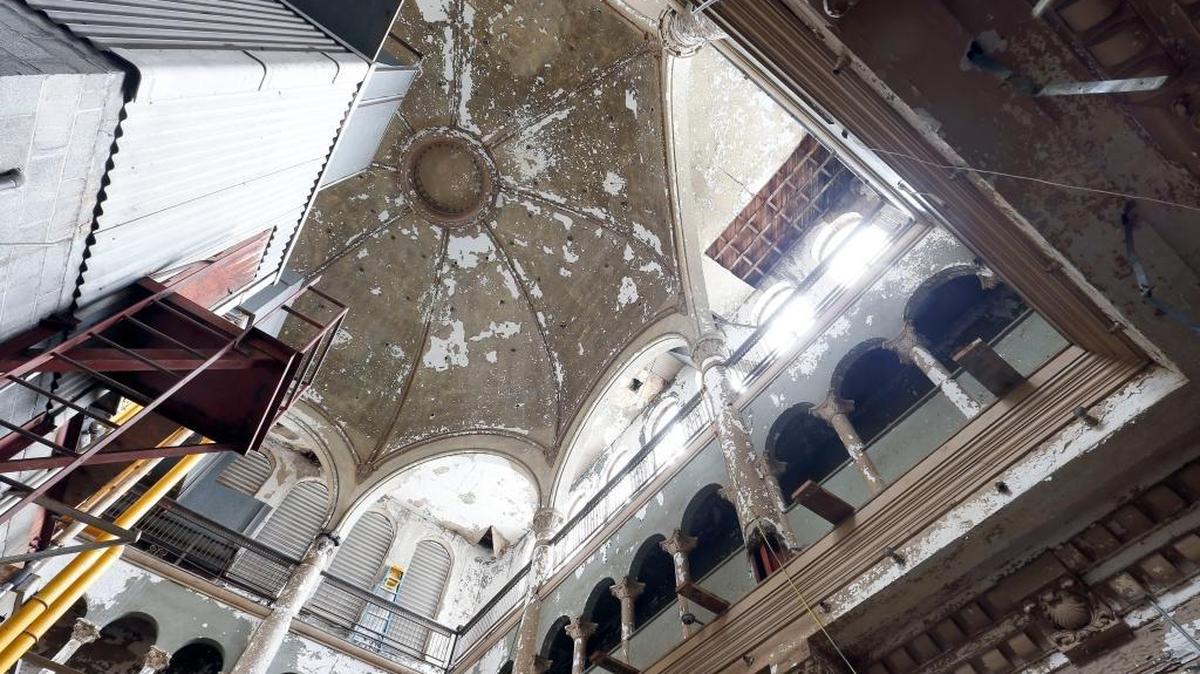 An interior view of the dome in the former Fayette County courthouse. The dome, more than 100 feet above the ground floor, had been closed from view from the lower floors for decades by a floor that housed the heating and ventilation system. Work has begun on a $30 million overhaul that includes removing duct and mechanical equipment that a 1960s renovation put in the center of the courthouse. The old courthouse, which opened in 1900 after two years of construction, is planned be used for a restaurant, office space, Lexington visitor center, events and a bourbon bar, according to city officials.