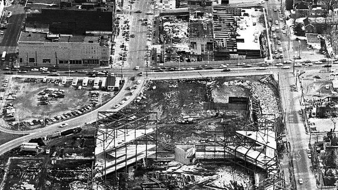Aerial photo of downtown Lexington, January 1975.