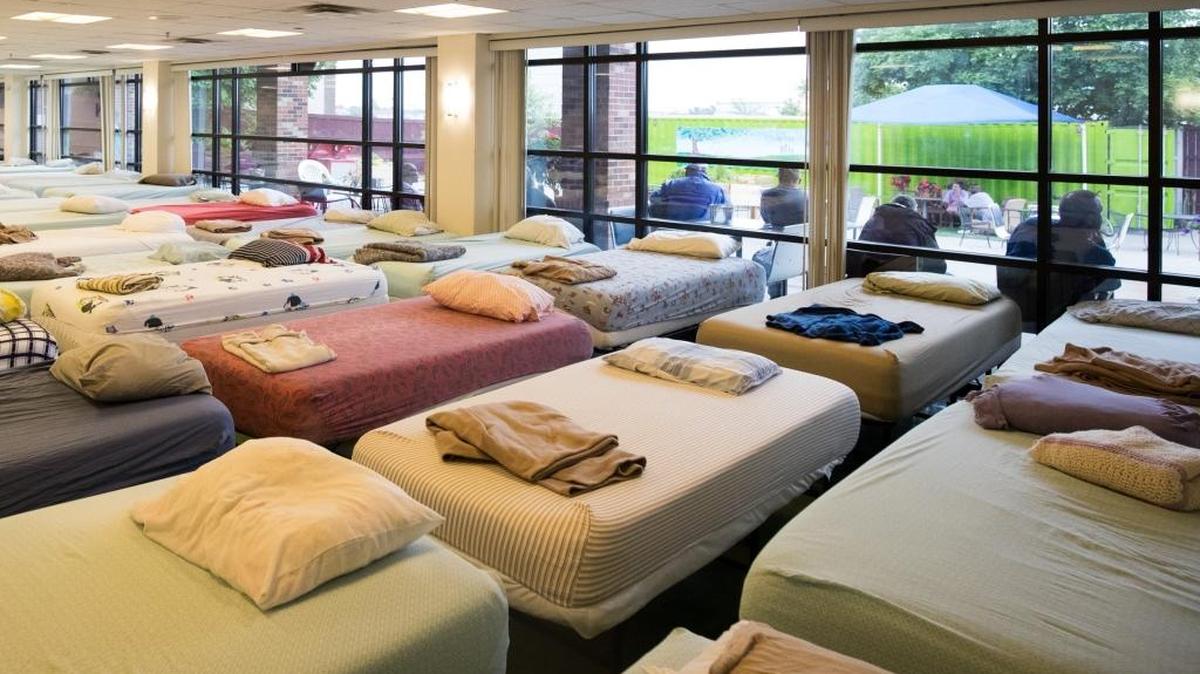 The men’s sleeping area at the new Catholic Action Center in Lexington.