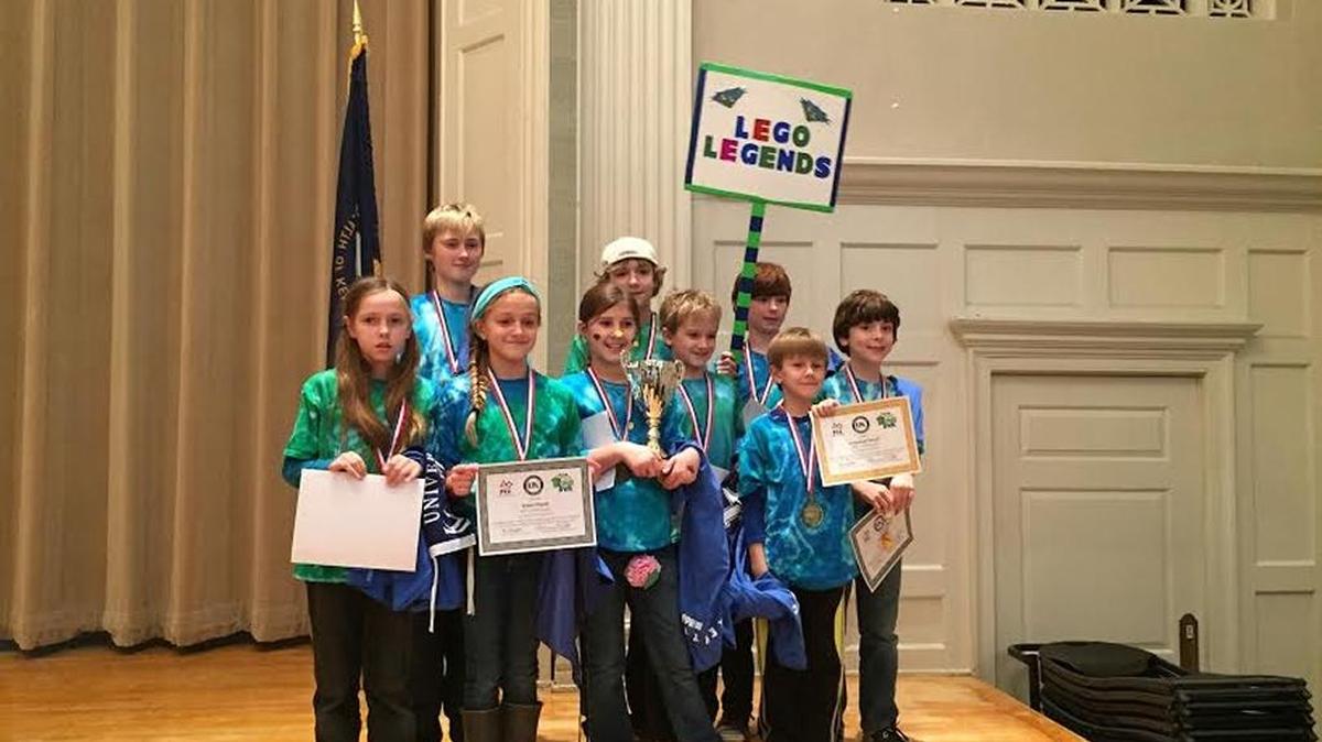 The Lego Legends are, front row, from left: Amber Howe, Ember Powell, Chloe Harville, Jacob Gowan, Emmanuel Powell and Isaac Drake. Back row, from left: Simon Harville, Andrew Gowan and Ian Drake.