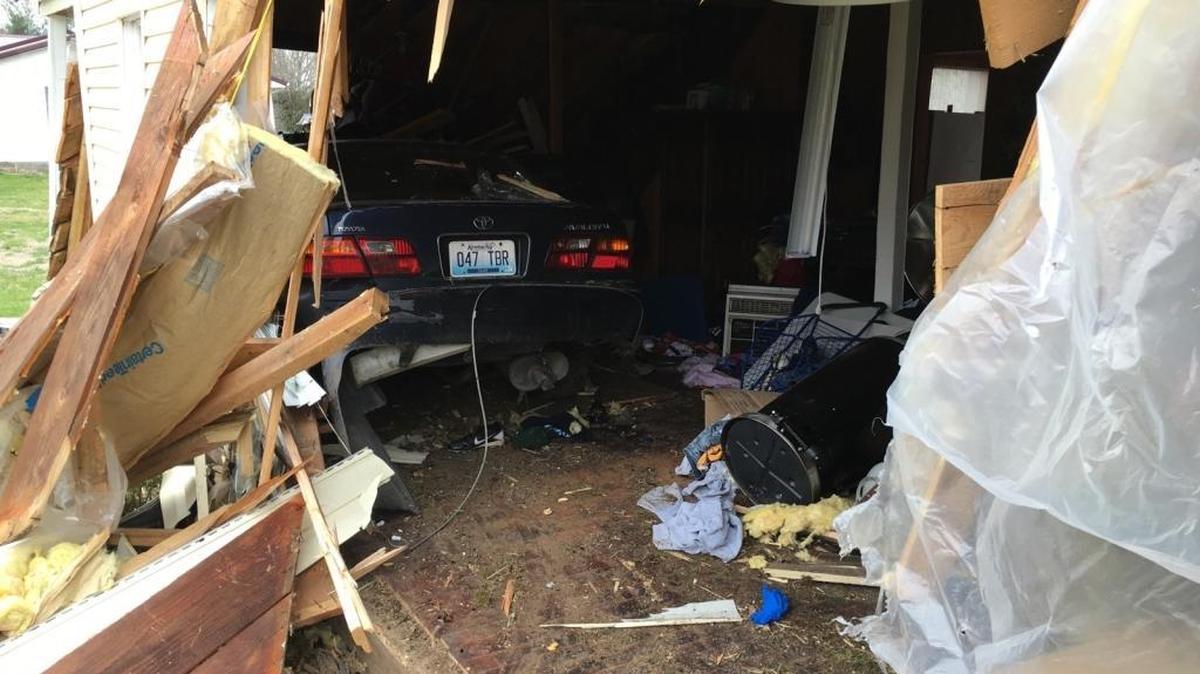 A Toyota crashed almost entirely through a house in Laurel County when the driver lost control of the vehicle on Ky. 80, according to the Laurel County Sheriff Departmenht.