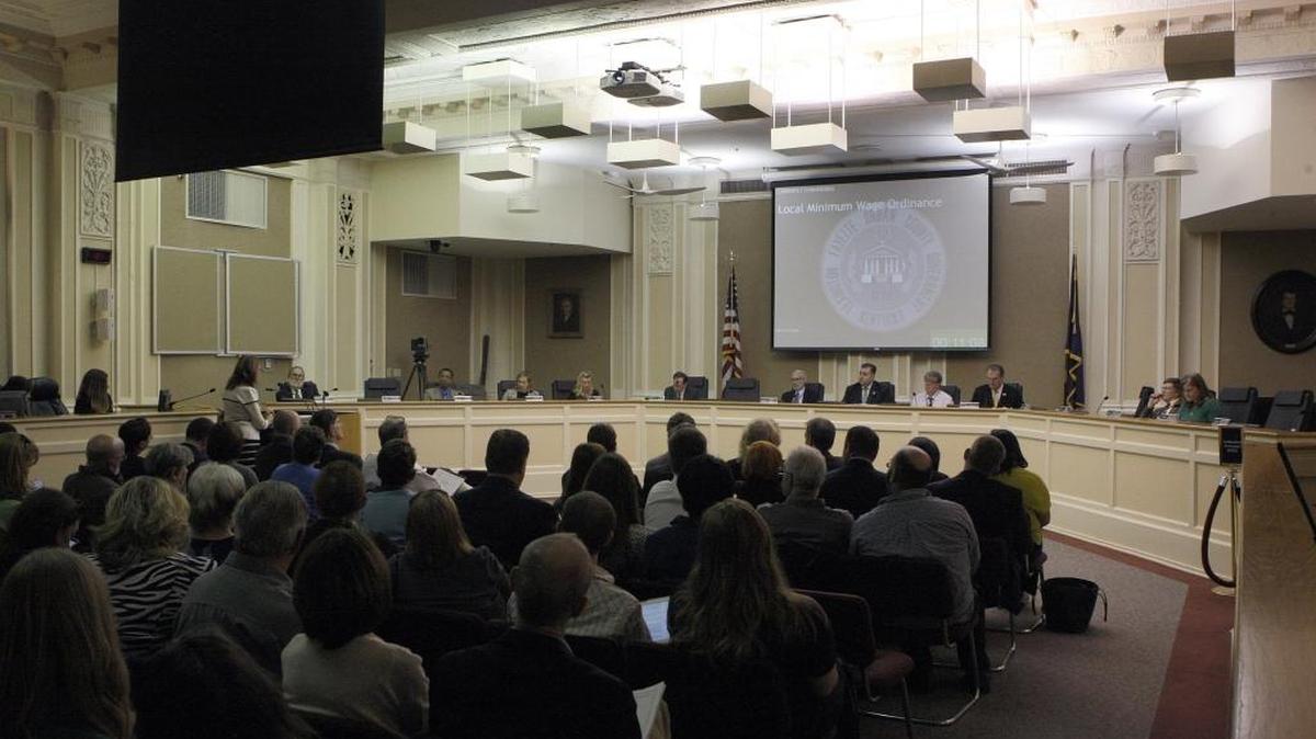 The Lexington-Fayette Urban County Council meets in council chambers at the city government center in Lexington, Ky., March 17, 2015.