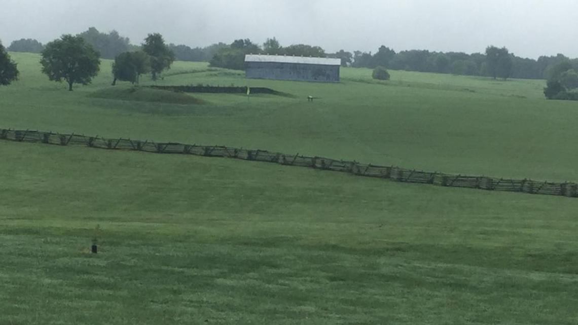 Camp Nelson Civil War Heritage Park in southern Jessamine County encompasses more than 600 acres. The raised area to the left beyond the fence is one of six earthen “forts” on the park property. There are also five miles of interpretive trails.