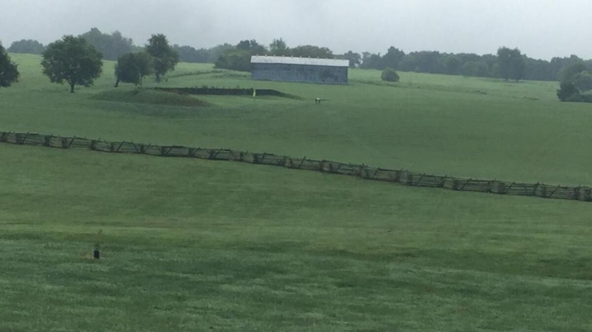 Camp Nelson Civil War Heritage Park in southern Jessamine County encompasses more than 600 acres. The raised area to the left beyond the fence is one of six earthen “forts” on the park property. There are also five miles of interpretive trails.