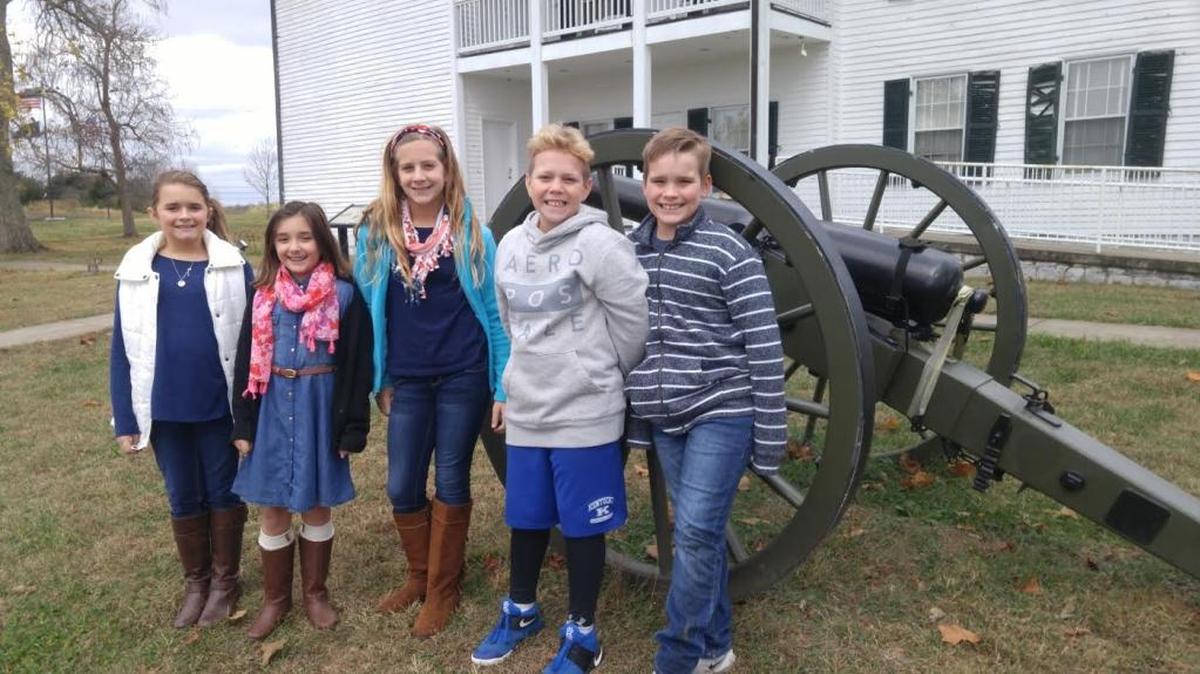 Red Oak Elementary School students, from left, Karrigan Naylor, Kaydee Morgan, Emilea Moore, Ethan Young and Logan Quinn, visited Camp Nelson Civil War Heritage Park in advance of Veterans Day.