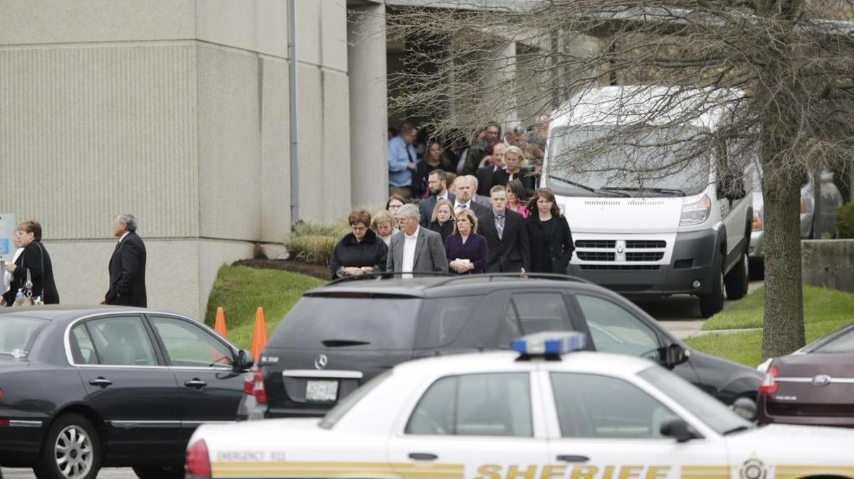 Family and friends filed out after the funeral for Justin Blake Shults, and wife, Stephanie Michele Moore Shults, at Southland Christian Church in Nicholasville, Ky, on April 8, 2016. Stephanie Shults was from Lexington. The married couple were killed in the March 22 terrorist attack at the Brussels airport.