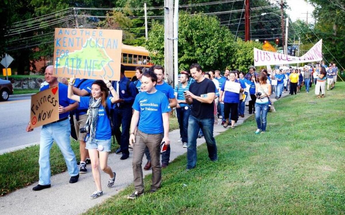 Bereans for Fairness held a rally and marched to city hall to face the Berea City Council as they voted on the proposed ordinance to create a human rights commission in 2011.