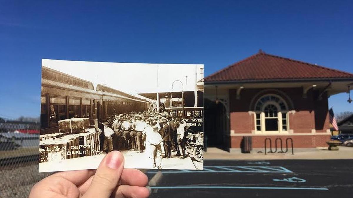An old photo contrasts Berea’s historic L&N Depot then and now.