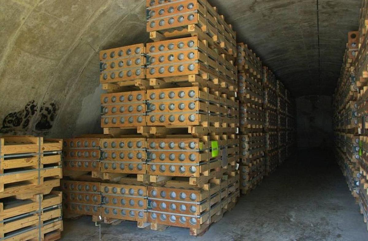 M55 rockets containing VX nerve agent are stored in an earth-covered bunker called an igloo at Blue Grass Army Depot near Richmond. This photo was taken during a 2001 media tour of the facility.