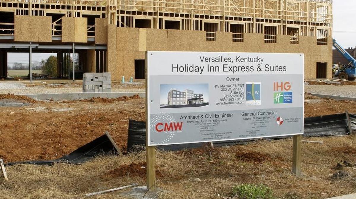 Construction is underway on Woodford County’s first hotel, a Holiday Inn Express. It is expected to open in the spring at 365 Commerce Drive in Versailles.