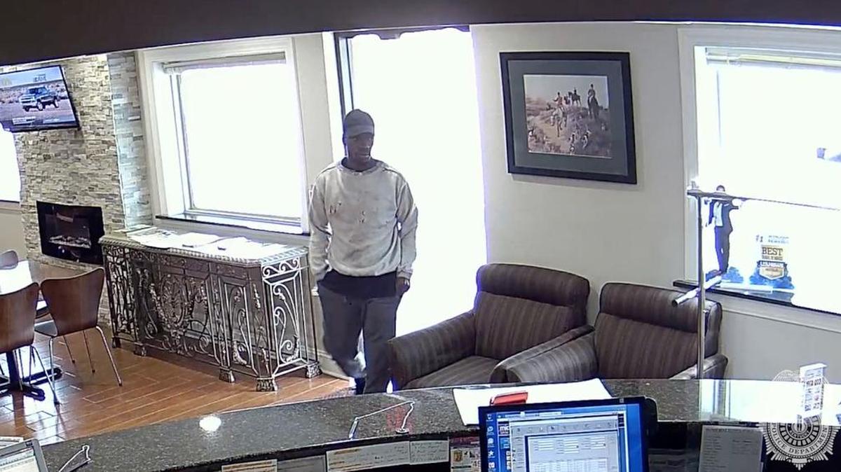 A robbery suspect was caught on surveillance video going behind the front desks of three Lexington hotels and taking money from the registers.
