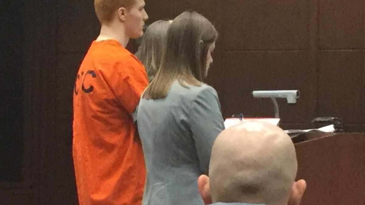 Flanked by attorneys, Travis Bredhold stood before Fayette Circuit Judge Ernesto Scorsone during a hearing Friday. The judge is expected to rule soon on whether to exclude the death penalty for Bredhold, who is charged with murder and robbery in the 2013 fatal shooting of Mukheshbhai Patel. Bredhold was 18 at the time of the crime.