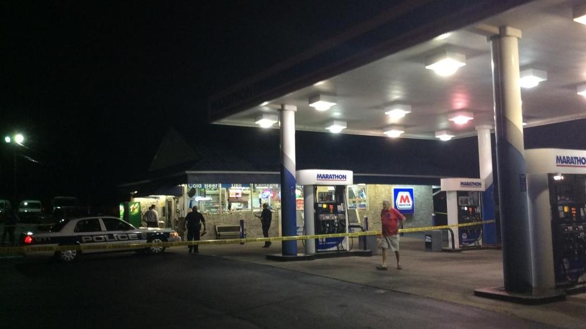 Lexington police investigated a robbery attempt during which a clerk was shot at the Marathon gas station on Lansdowne Drive.
