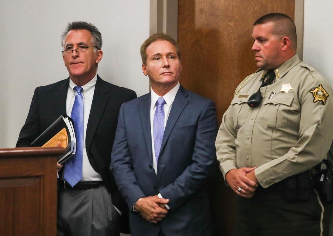 Rene Boucher, center, appeared in court for an arraignment hearing with his attorney Matt Baker, left, on Thursday, Nov. 9, 2017, at the Warren County Justice Center in Bowling Green, Ky.