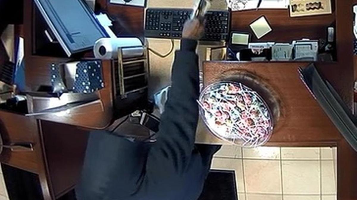 An image from surveillance video of the Central Bank branch robbery on Jan. 30.