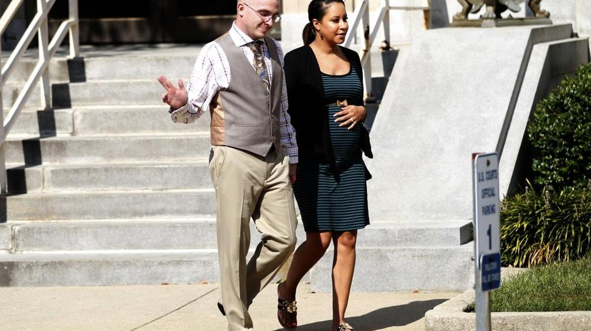 Deric Lostutter and his wife, Jennifer, left the federal courthouse in Lexington after a Sept. 7 arraignment.