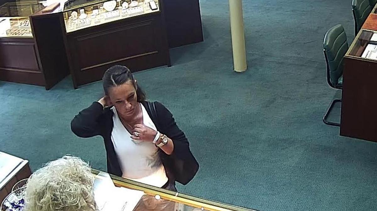 Lexington police say this woman stole a white gold necklace valued at $995 from Farmer’s Jewelry on July 29.
