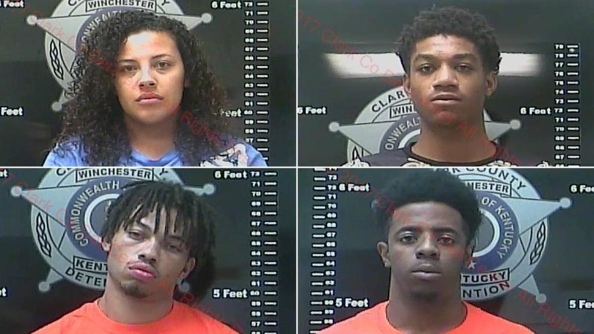 Denzel Hill, 24, from bottom left clockwise; Mikaela Buford, 18; Ronnie Ellis, 18; and Darian Skinner, 22, have been charged with complicity to murder in the shooting deaths of two 16-year-old girls.
