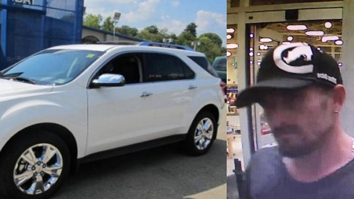 Stock photo of the stolen vehicle, left, and shoplifting suspect.