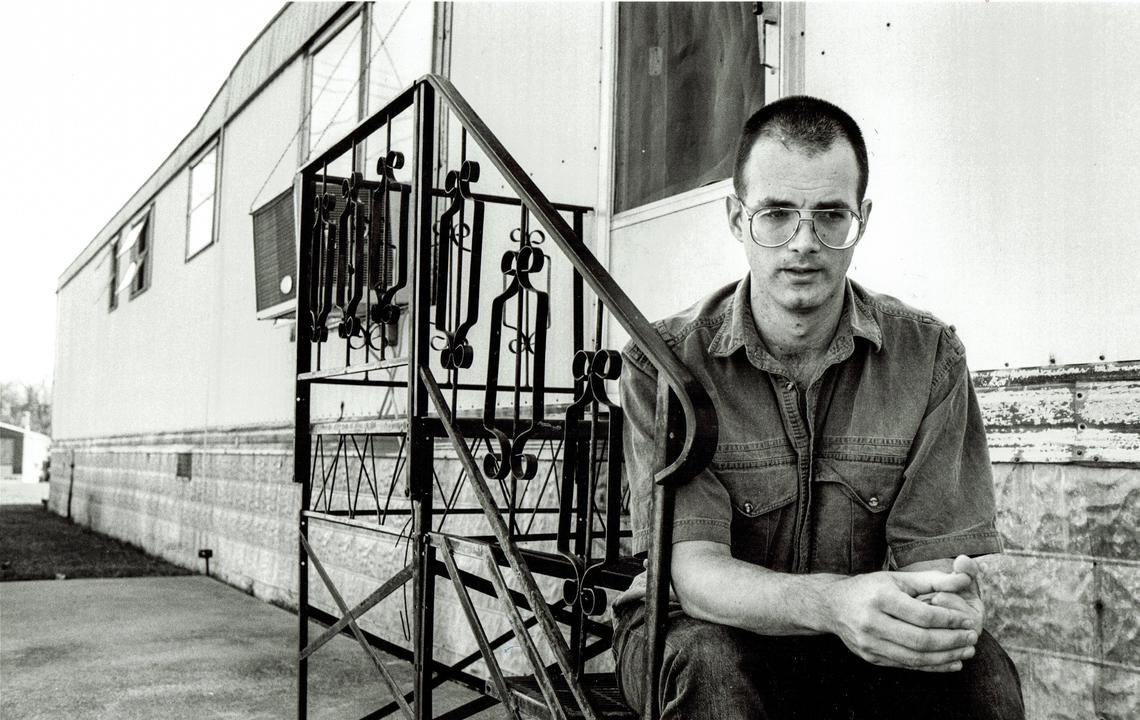 Thomas Suleski in October 1989, the father of Alexandria Suleski, 5, who was missing from the family home in Radcliff, Ky. Suleski is shown on the steps of his home in the Duvall Mobile Home Park in Radcliff.