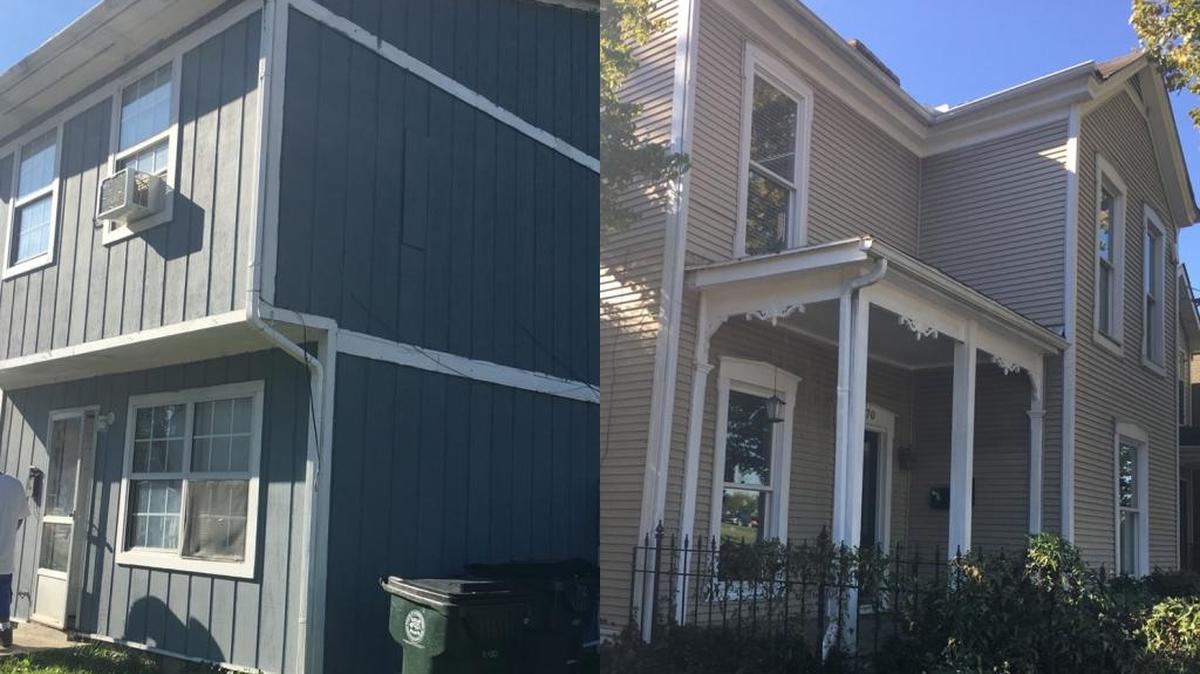 Two homes, one on the corner of 5th Street and Broadway Avenue and the other on the corner of 5th Street and Kenton Street, were struck by stray bullets following a shooting Thursday morning.