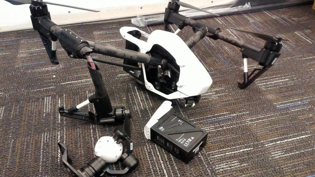 A student crashed this drone inside Commonwealth Stadium during UK's first game of the season on Sept. 5, 2015.