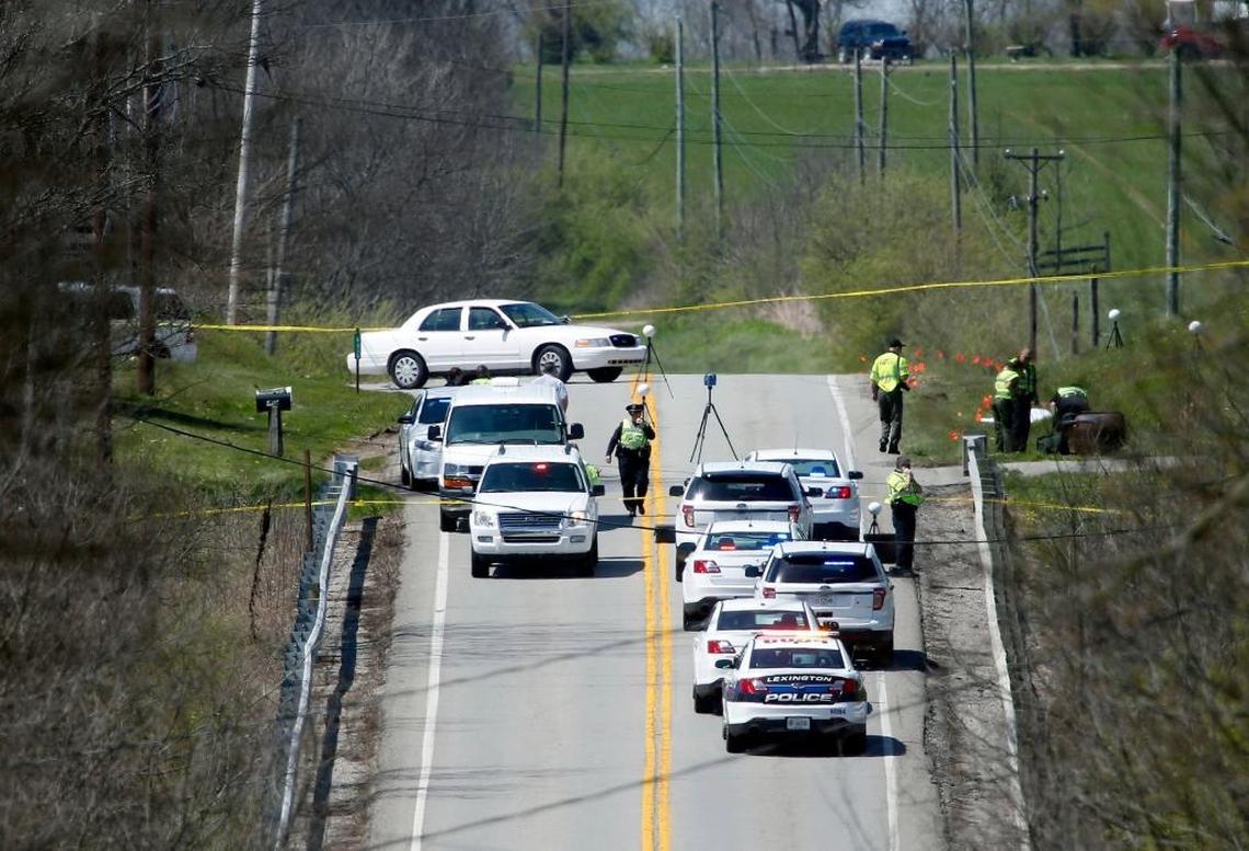 Lexington Police investigated the scene Thursday afternoon where a 46-year-old woman was struck and killed by a hit and run driver on Leestown Road near the Scott County line. She was struck while retrieving her three garbage cans, Coroner Gary Ginn said.