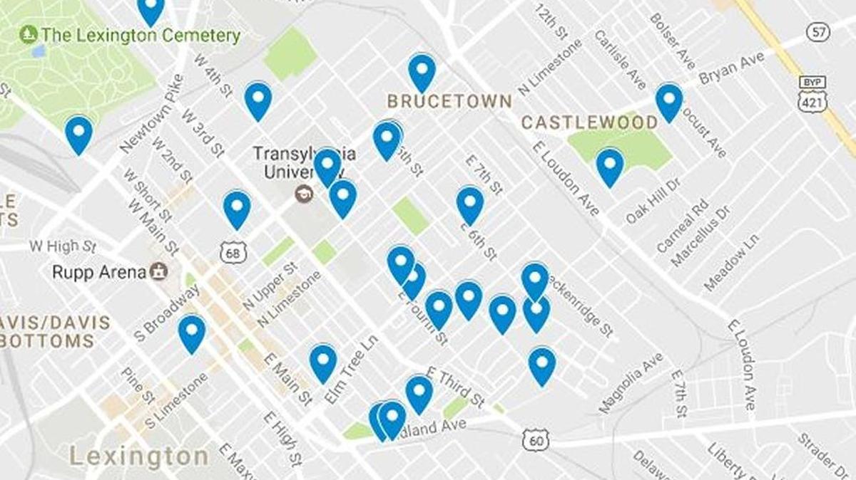 Many of the recent reports of vandalism in Lexington are scattered through downtown.