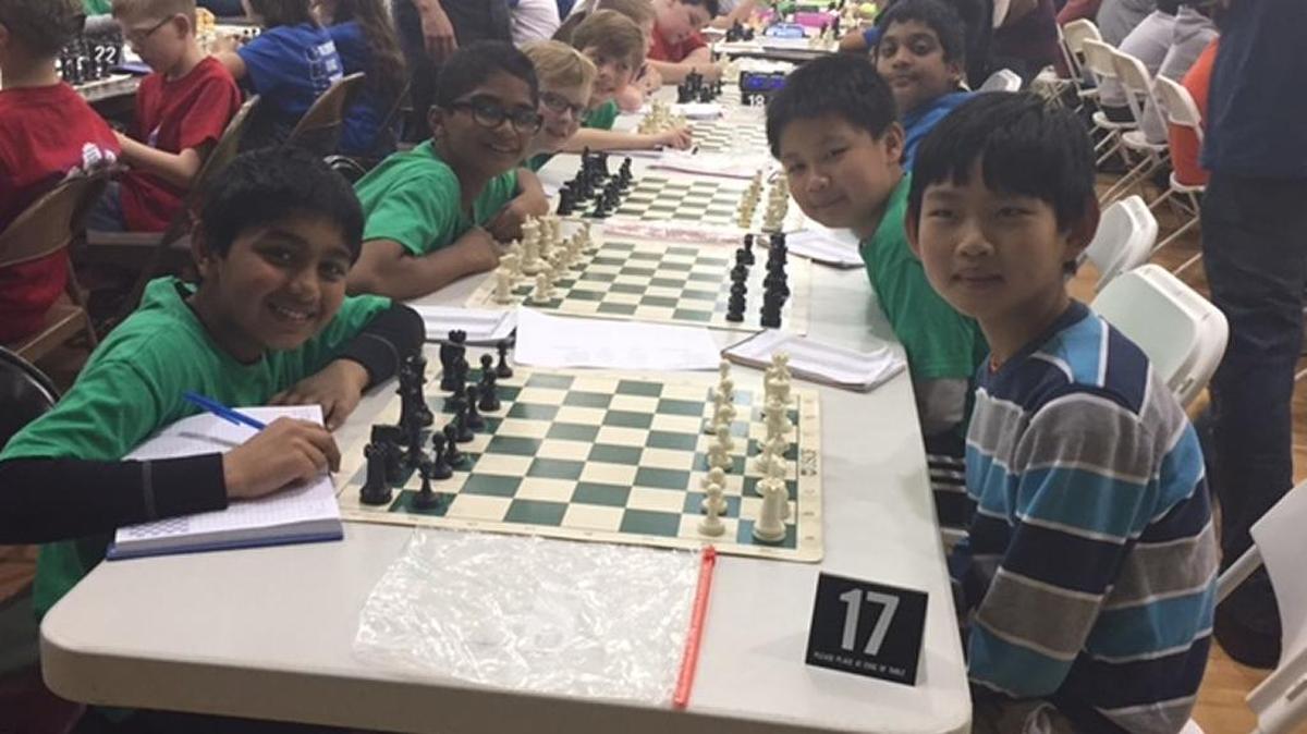 Rosa Parks Elementary chess team members, from left, Tarun Sitaraman, Hari Sethuraman, Lance Hixson and Kevin Rhyne, and Meadowthorpe Elementary chess team members Connor Zhang, Lawrence Bai and Krishna Bhatraju competed recently for the state chess championship. Rosa Parks claimed its sixth state championship, and Meadowthorpe won its eighth state championship overall.