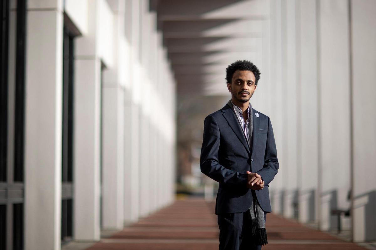 Eyouel Mekonnen, Eastern Kentucky University’s student body president, poses for a portrait on the school’s campus in Richmond, Ky., Monday, Nov. 23, 2020.