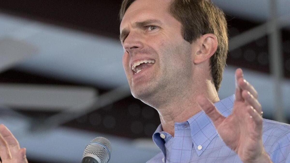 Kentucky Attorney General Andy Beshear spoke at the Fancy Farm picnic August 5, 2017, in Fancy Farm, Ky.