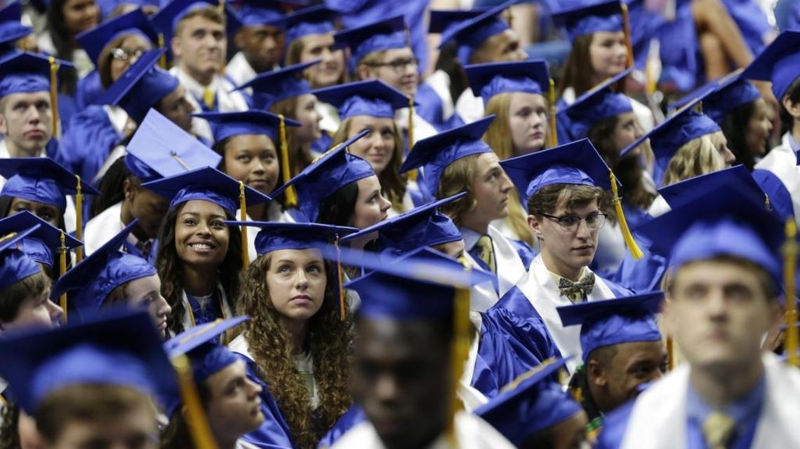 Graduating seniors waited their turn to receive diplomas at the Henry Clay High School graduation ceremony at Rupp Arena in Lexington, Ky, on May 25, 2017.