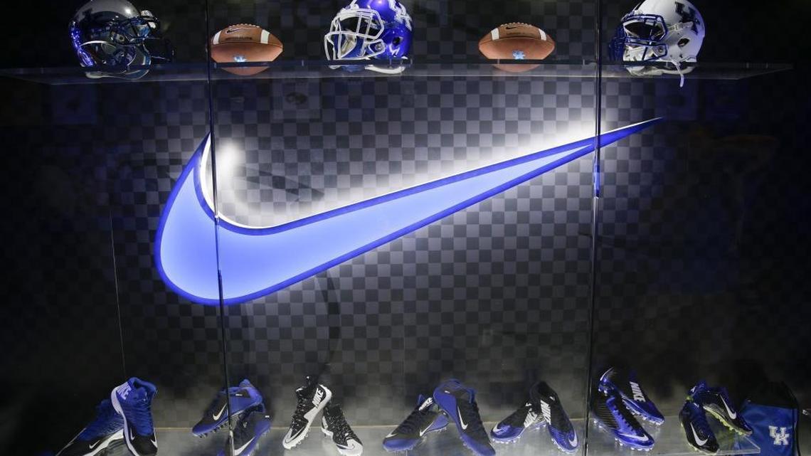 A display of Nike equipment at the University of Kentucky’s football practice facility on Friday, July 22, 2016 in Lexington, Ky.