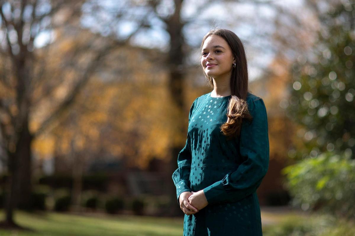 Summer Taylor, Transylvania University student government association president, poses for a portrait on the school’s campus in Lexington, Ky., on Monday, Nov. 23, 2020.