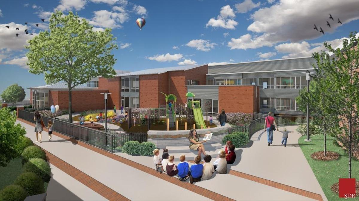 This architectural rendering shows the new Lower School building that will be built on the Sayre School campus in Lexington.