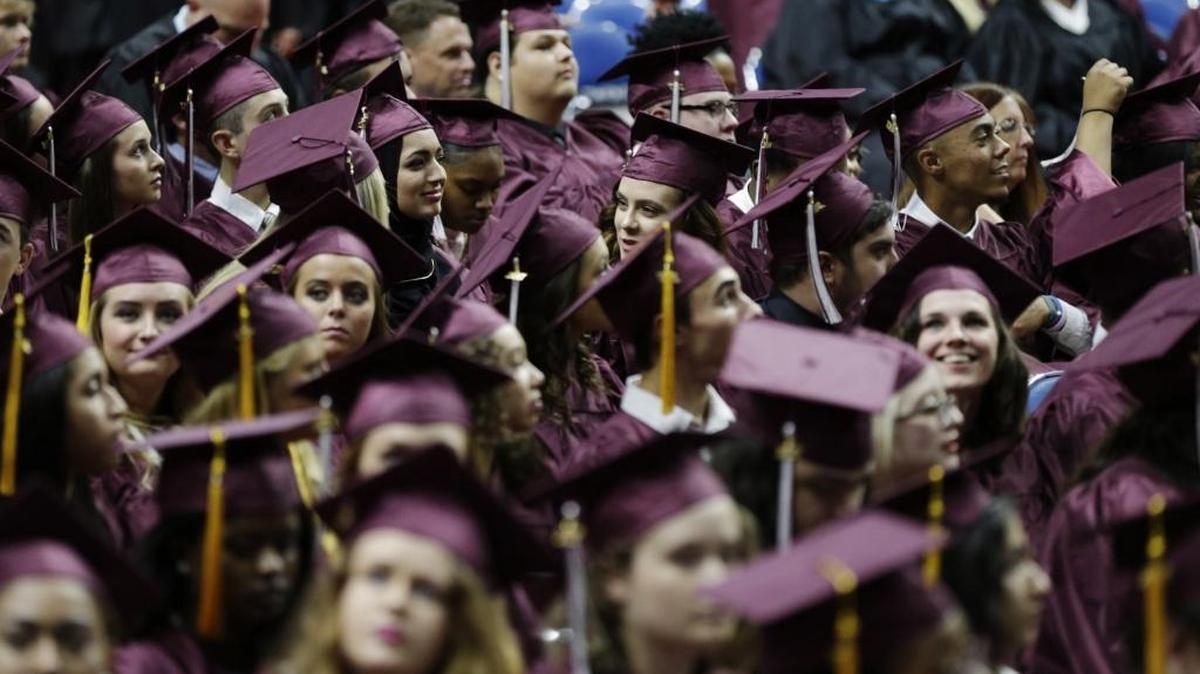 A sea of graduating seniors sat with new diplomas in hand at the Tates Creek High School graduation ceremony at Rupp Arena in Lexington, Ky, on May 25, 2017.