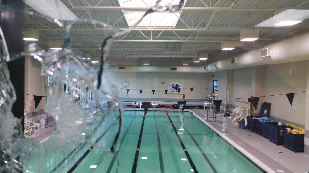 Lexington native Charles Halloran took this photo of bullet damage at a YMCA outside Washington, D.C., minutes after a shooter attacked a nearby Republican baseball practice.