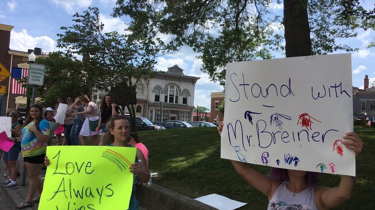 People protested Saturday in Mount Sterling after a middle school chorus teacher’s contract was not renewed. Nicholas Breiner had recently posted on Instagram that he is bisexual. The Montgomery County school superintendent said Breiner’s sexual orientation wasn’t a factor in the district’s decision.