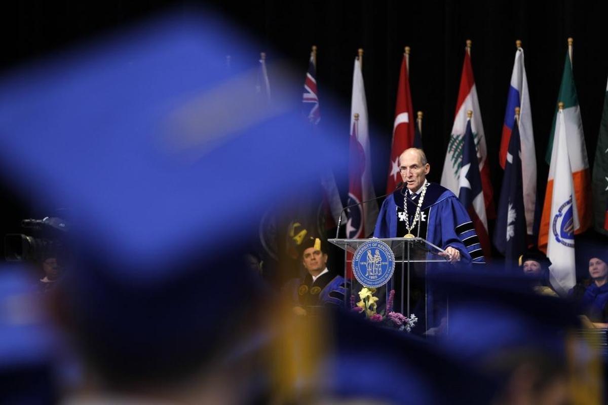 UK president Dr. Eli Capilouto speaks during UK Commencement at Rupp Arena in Lexington, Ky., Sunday, May 7, 2017.