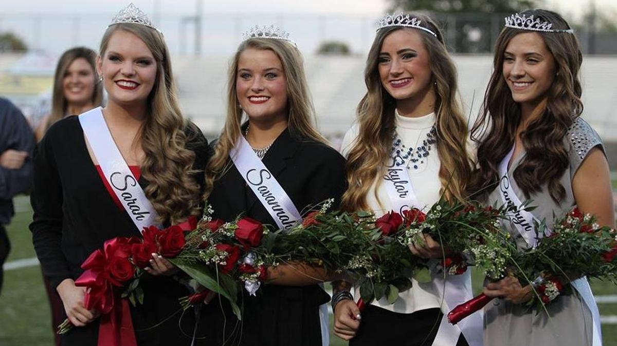Homecoming Queen Sarah Lyons and the SCHS 2016 Homecoming Court: freshmen Savannah Reeves, junior Skylar Fisher, sophomore Cameryn Sims. A new E-journalism class a the high school covered homecoming and posted their stories, videos and photos to Facebook.