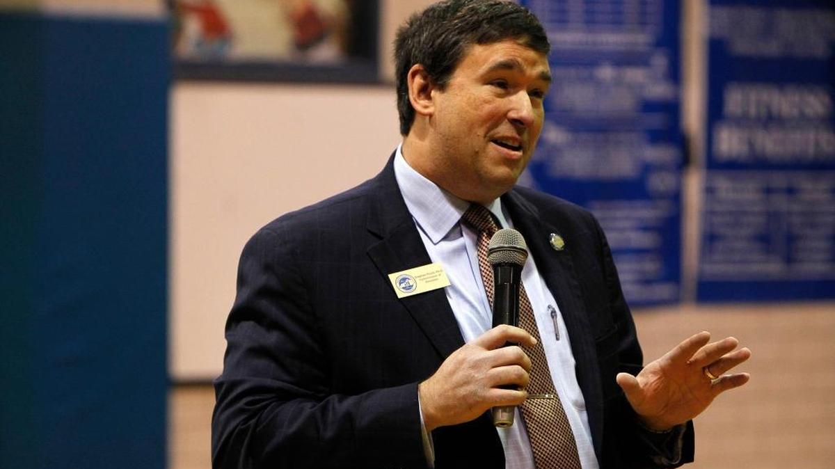 Stephen Pruitt, state commissioner of education, spoke Jan. 9 during an assembly for Lexington middle school teacher Brooke Powers who was one of 44 national winners of the Milken Award.
