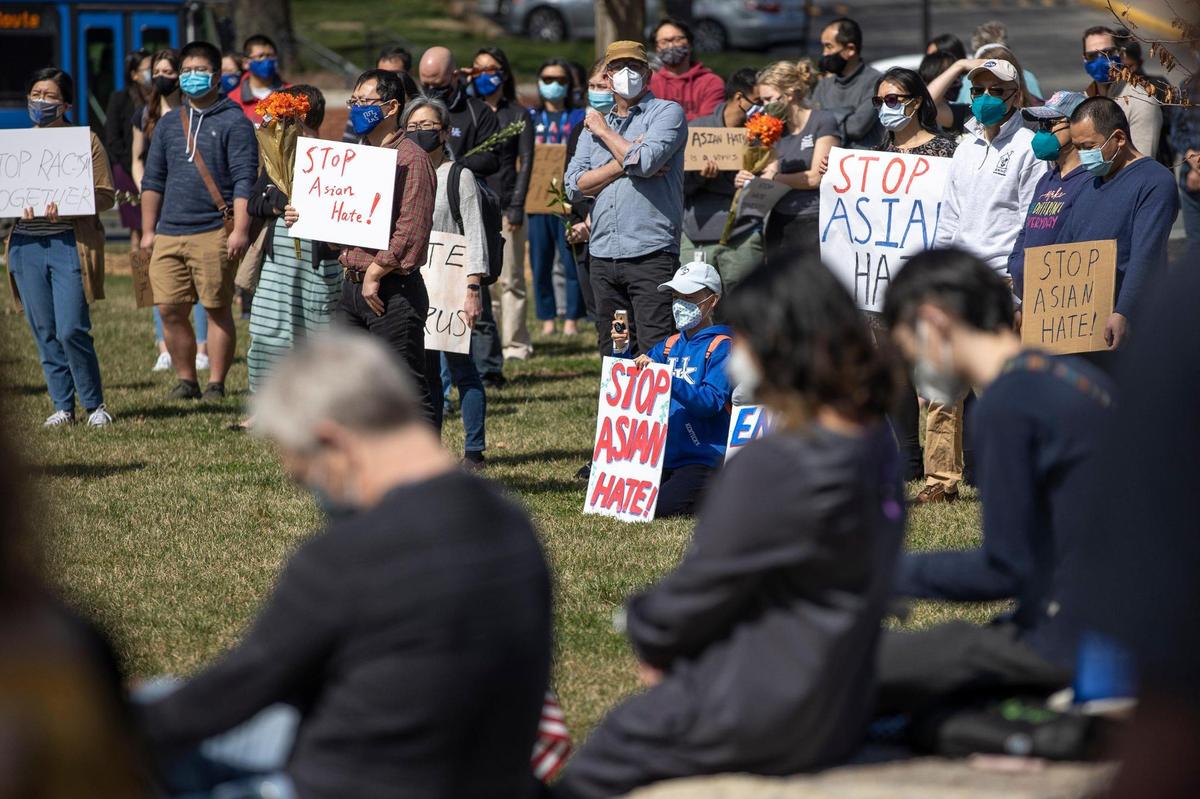 Hundreds of University of Kentucky students, staff and faculty attend a Stop Asian Hate rally on the front lawn of Memorial Hall on the campus in Lexington, Ky., on Wednesday,March 24, 2021.