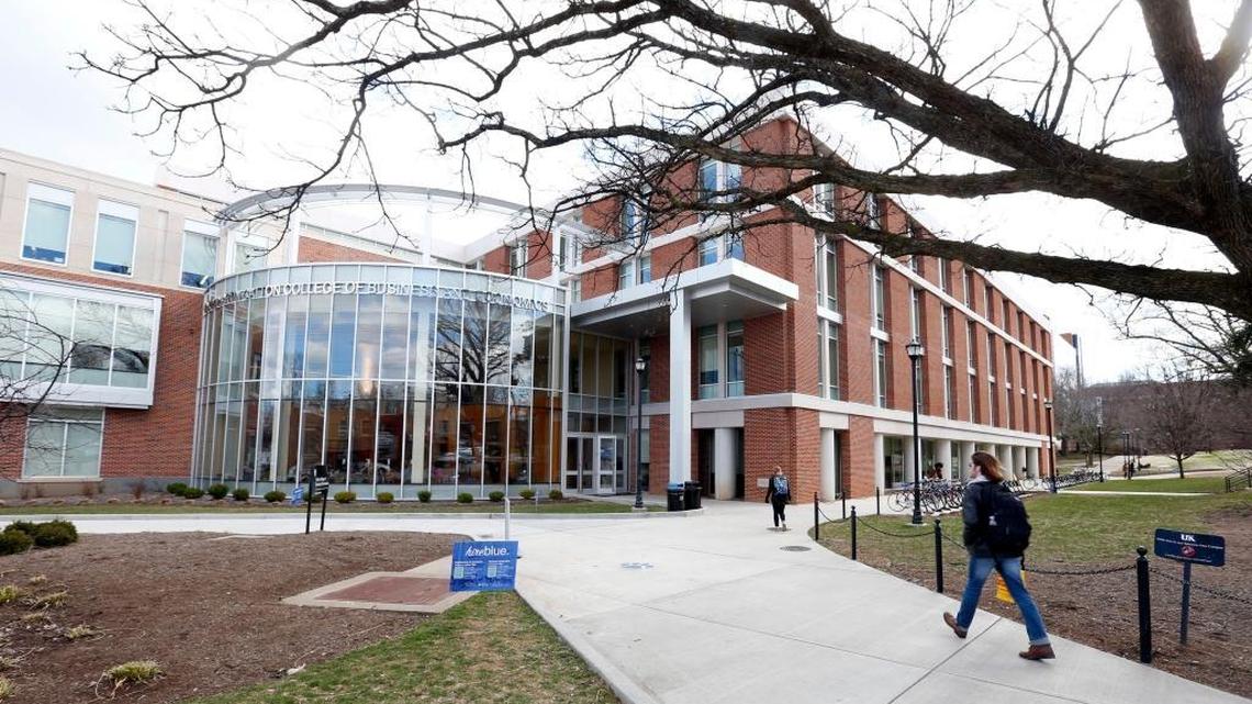 The old entrance to University of Kentucky Gatton College of Business and Economics on the UK campus in Lexington, Ky., Wednesday, February 15, 2017. The new Gatton College of Business and Economics building features multiple pieces of art. All of the art work in the building was purchased through an endowment established using donations from private donors.