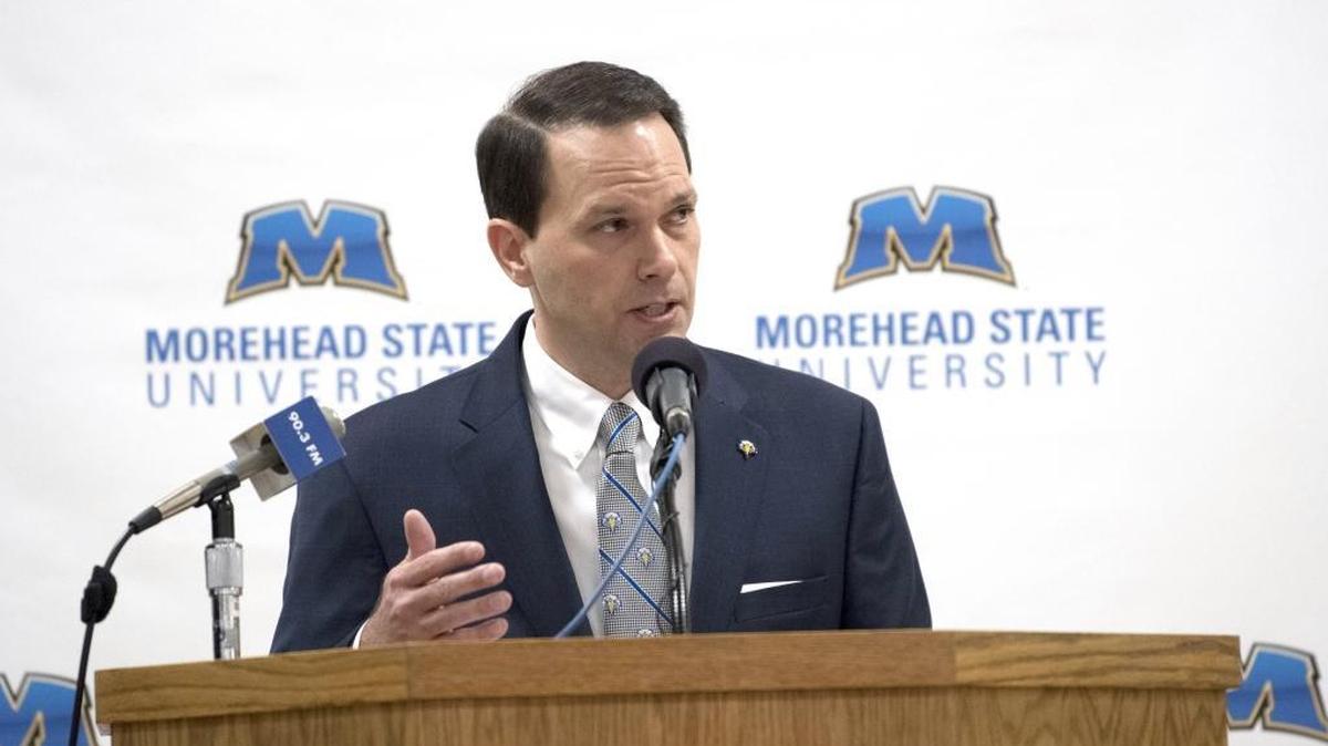 Joseph “Jay” Morgan speaks to a crowd Wednesday, March 29, 2017, after his introduction as the next president of Morehead State University in Morehead, Ky.